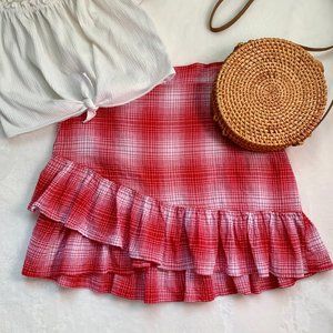 Plaid Ruffled Skirt in Red Size Small